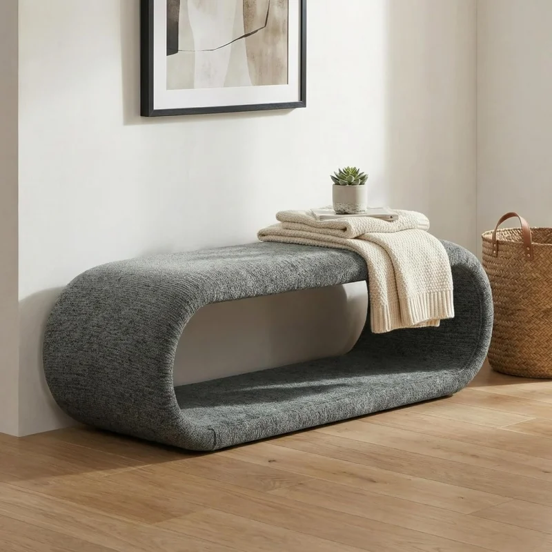 Hd7854efc9c3d4110a479dc02e5d91951A.webp Goldoma modern shoe bench 52 inch wide chenille upholstered tufted bench for entryway or bedroom