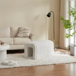 Goldoma cat storage bench - beige corduroy ottoman with arch hideaway and storage for living room