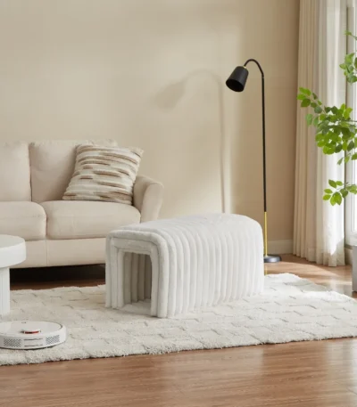 Goldoma cat storage bench - beige corduroy ottoman with arch hideaway and storage for living room