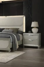 Silver Traditional Nightstand with Acrylic Handles and Embossed Panels – base detail