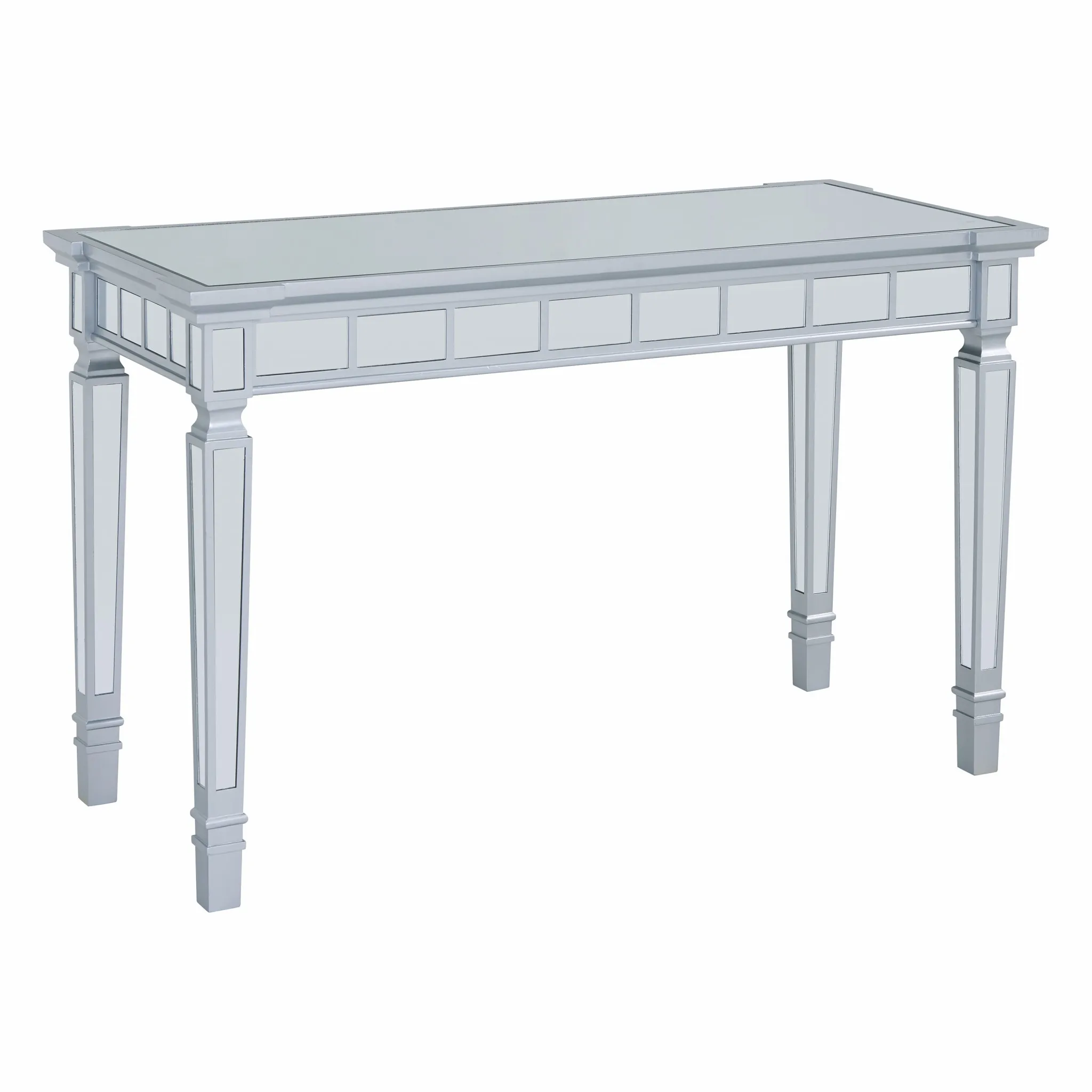 HMS 47" Silver Mirrored Solid Wood Writing Desk with Two Drawers for Office Building Bedroom Study General Use Computer Table