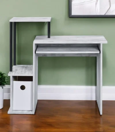 HMS 37" Antiqued White Computer Desk with Shelf Drawer Simple Design Office Desk for Hotel Wooden Metal Adjustable Features