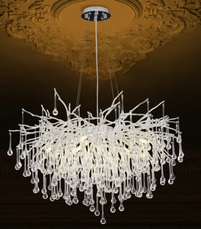 Chandeliers for Dining Room - 31.5" Modern Crystal Chandelier, TreeBranch Raindrop Chandelier, Foyer Chandeliers for Entryway
