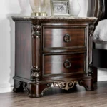 Brown cherry wood marble top nightstand with 2 drawers - Goldoma classic bedroom storage
