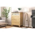 Modern 4-drawer dresser in walnut wood finish with wide drawers for bedroom storage