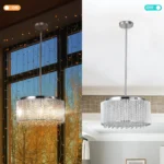 Modern Crystal Chandelier for Dining Room, 16" Round Chandeliers Adjustable Height Hanging Pendant Light Fixtures – close-up
