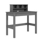 HMS 35 Gray Writing Desk Simple Design Foldable Portable Wooden Computer Table with Bookshelf Shelf for Home Office Hotel