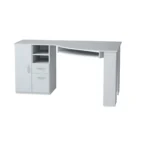 HMS 59 White Modern Corner Computer Desk Simple Design with Adjustable Two Drawers Shelf Wooden Office Desk Metal Components