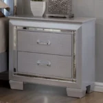 Silver LED nightstand with English dovetail drawers and glossy finish - modern luxury bedroom furniture by Goldoma