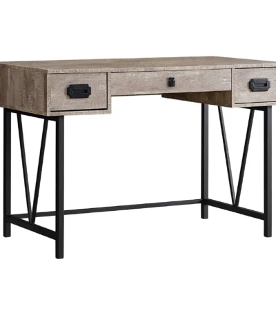 HMS 24" Taupe and Black Wooden Gaming Desk Computer & Laptop Table with Three Drawers Foldable & Storage Features