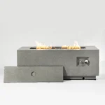 Goldoma 50k BTU fire pit with natural gas flames on a patio