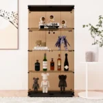 Double Door Tawny Glass Display Cabinet with 4 Door Shelves Floor-to-Ceiling Bookshelf for Living Room Bedroom Office by FCJ