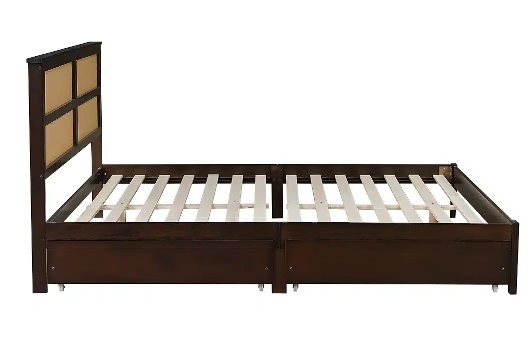 Goldoma King Size Adjustable Bed with Rattan Headboard and Storage Drawers