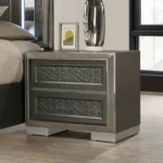 Goldoma contemporary 2-drawer wood nightstand with gold caps in bedroom setting