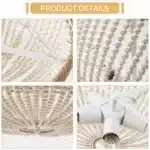 Bohemia Wood Beaded Chandelier Farmhouse Rustic Pendant Light for Bedroom Kitchen Island Dining Living Room White, Dia 22