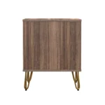 Brown nightstand with drawer and open shelf on gold hairpin legs, modern style, brown finish