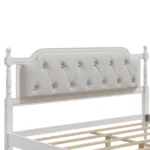 Goldoma queen bed frame with tufted headboard in solid oak wood and velvet upholstery
