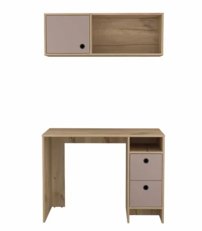 HMS 39" Taupe Extendable Computer Gaming Desk with Two Cabinets and Two Drawers Wooden Metal Material for Dining Application