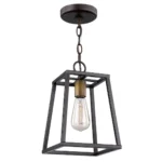 Side view of the HMS pendant light highlighting its tapered shape and antique bronze metalwork.