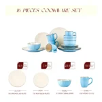 Elegant stoneware dinner set for 4 with embossed pattern on a wooden table