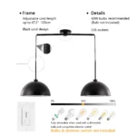 41" Industrial Modern Black Double Pendant Light,Adjustable Ceiling Hanging Lamp with Matte Finish for Dining Room(No Bulbs)
