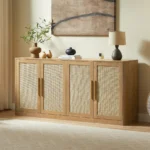 Modern Rattan 4-Door Buffet Cabinet Large Sideboard & Credenza for Living Room Dining Hotel Use - Image 7