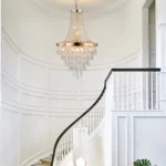 USA 20" Modern Crystal Pendant Chandelier with Golden Finish,Elegant 11-Light Hanging Light Fixture Tiered Design (No Bulbs)
