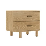 Natural oak nightstand with two drawers for under bed storage - Scandinavian style bedside table