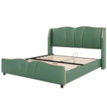 Goldoma queen PU leather bed frame with wingback headboard in a modern bedroom setting