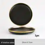 Gilt Rim Black Porcelain Dinner Plates Kitchen Dishes Ceramics Tableware Food Tray Rice Salad Noodles Bowl Cutlery Set – in