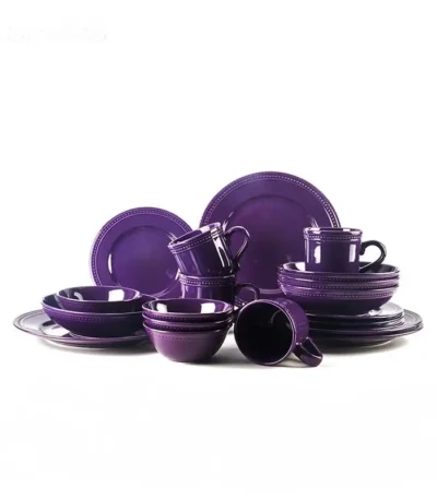 Certified Safe Family Dining Set of Embossed Colored Ceramic Tableware Includes Bowl and Oval Platter Stone Tool Tableware