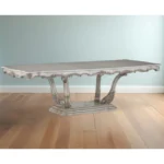44-inch off-white solid wood pedestal dining table with sintered stone marble top