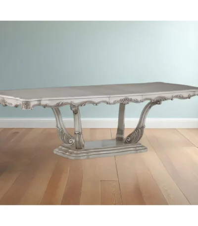 44-inch off-white solid wood pedestal dining table with sintered stone marble top