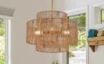 Boho Hand Woven Rattan Chandelier, UL listed Large Pendant Light for Kitchen Island Dining Room Living Room – in a cozy room