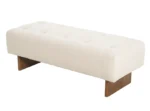 Goldoma modern tufted linen bench with solid wood legs and button tufting in a living room setting