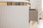 Goldoma modern white nightstand with drawers, two-tone design with adjustable shelf and sleek handles