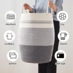 OIAHOMY Laundry Hamper Woven Cotton Rope Large Clothes Hamper 25.6" Height Tall Laundry Basket with Extended Cotton Handles