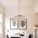 Modern Chrome Crystal Chandelier for Dining Room, 19" Round Chandeliers Adjustable Height Hanging Pendant Light Fixtures