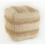 Tan striped woven rattan pouf ottoman square foot stool for living room