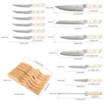 Brand New Damascus Non-Stick Chef Butcher Knife Set With Bamboo Drawer Block,14 PCS Kitchen Knife Set with ABS Handle – top