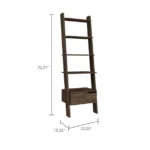 Contemporary Trapezoidal Bookshelf with One Drawer and Five Open Shelves Deep Walnut Wood FCJ for Home Office or Workshop