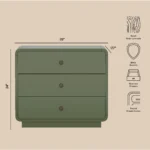 Modern green nightstand with three drawers – bedroom storage unit