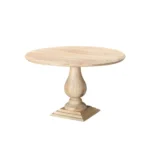 48-inch natural solid wood round dining table with pedestal base in a dining room setting