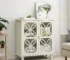 Modern solid wood sideboard with tempered glass doors in a dining room
