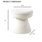 Adjustable velvet mushroom ottoman in a modern living room setting, plush round seat with wooden legs