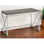 HMS 24" Taupe and Silver Computer Desk Convertible Extendable Foldable Portable with Leather Top Wood Material