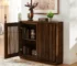 Mid century sideboard with fluted doors and outlet holes in living room