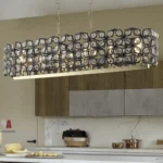 Modern Butterfly Pattern Crystal Chandelier for Dining Room, Round Chandeliers Adjustable Height Hanging Pendant Light