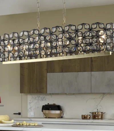 Modern Butterfly Pattern Crystal Chandelier for Dining Room, Round Chandeliers Adjustable Height Hanging Pendant Light