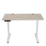 HMS Adjustable Rolling Computer Desk in Khaki and White Wood Stainless Steel with Light Khaki and White Wood Stainless Steel